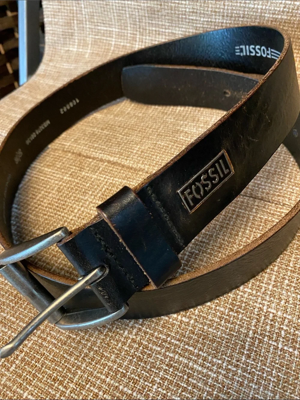 Fossil Dark Brown Leather Belt with Metal Buckle Size 36 90s Workwear Look